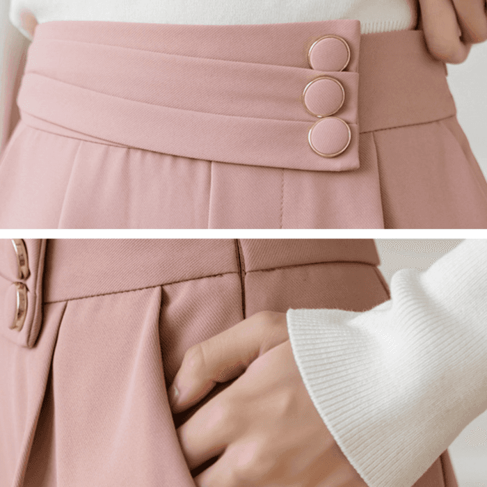 骨格ウェーブサイドファスナーハイウエストストレートレッグパンツ