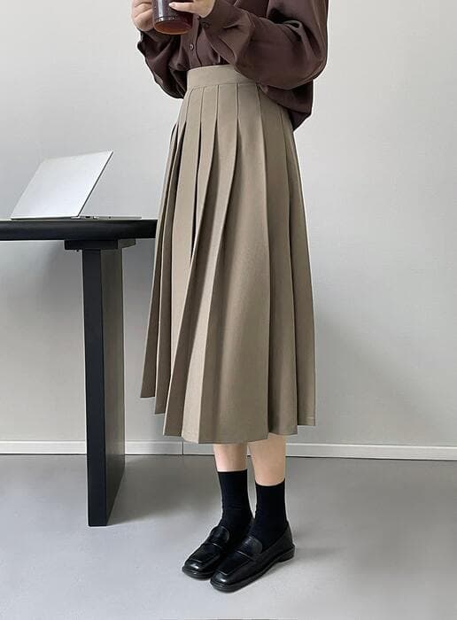 骨格ウェーブ服ハイウエストプリーツスカート
