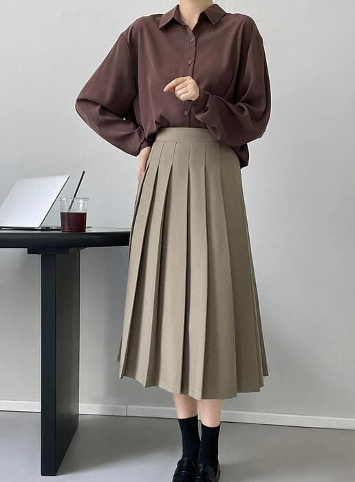 骨格ウェーブ服ハイウエストプリーツスカート