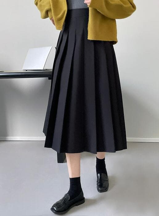 骨格ウェーブ服ハイウエストプリーツスカート