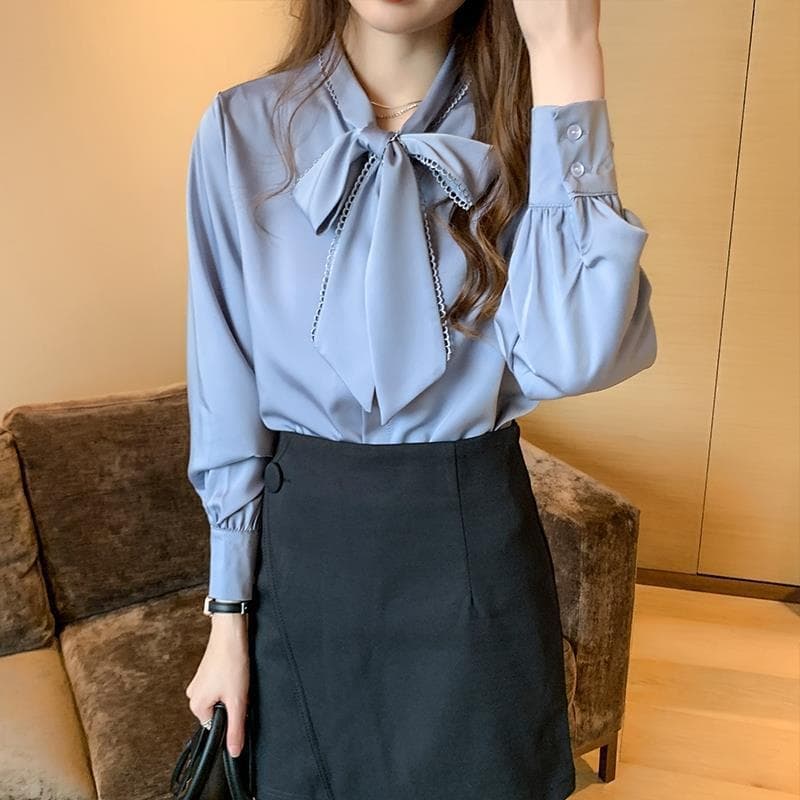 骨格ウェーブ服 カラーボウタイトップス