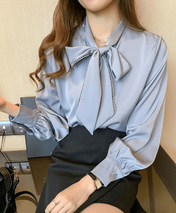 骨格ウェーブ服 カラーボウタイトップス