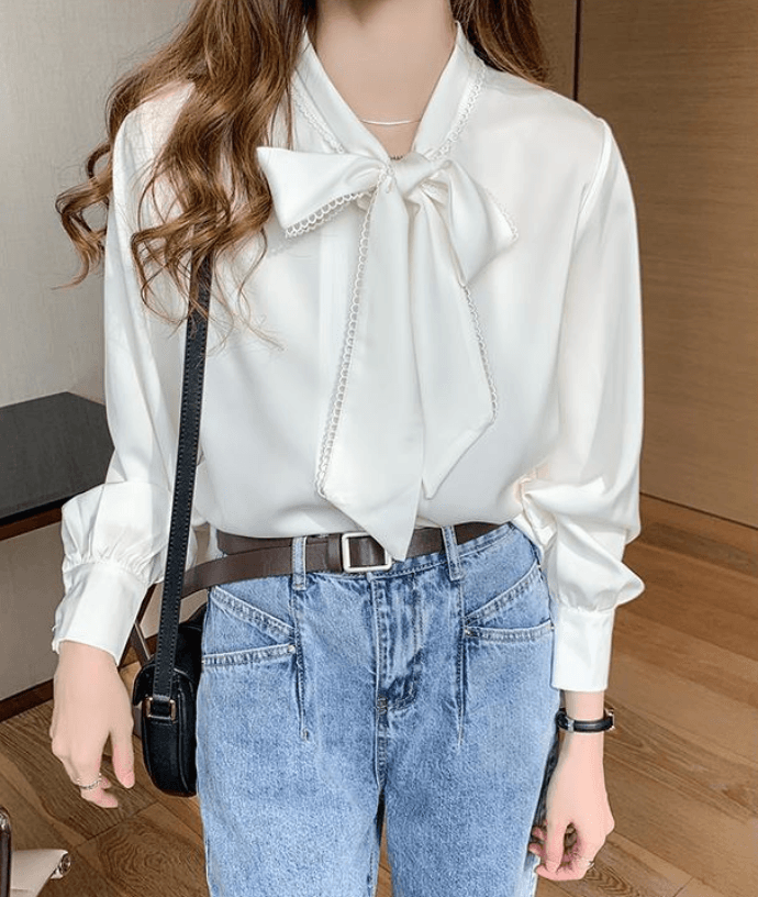 骨格ウェーブ服 カラーボウタイトップス