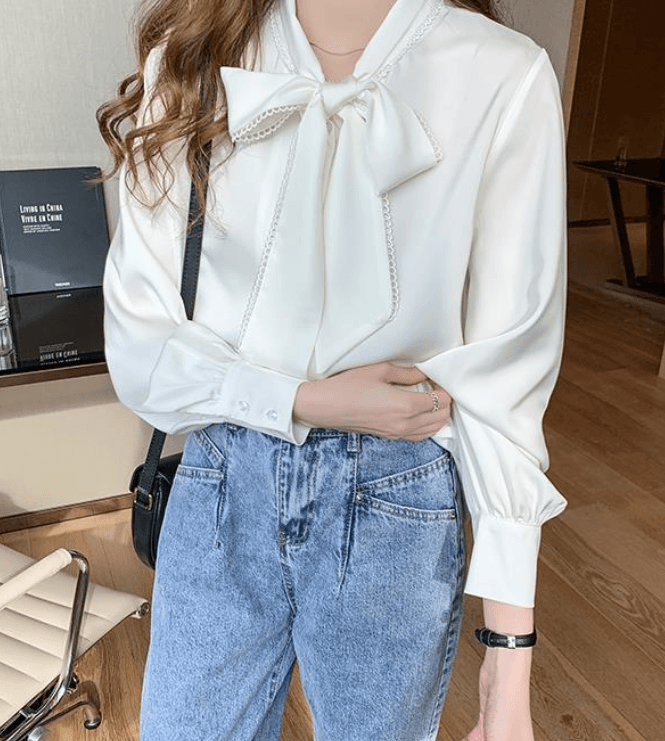 骨格ウェーブ服 カラーボウタイトップス