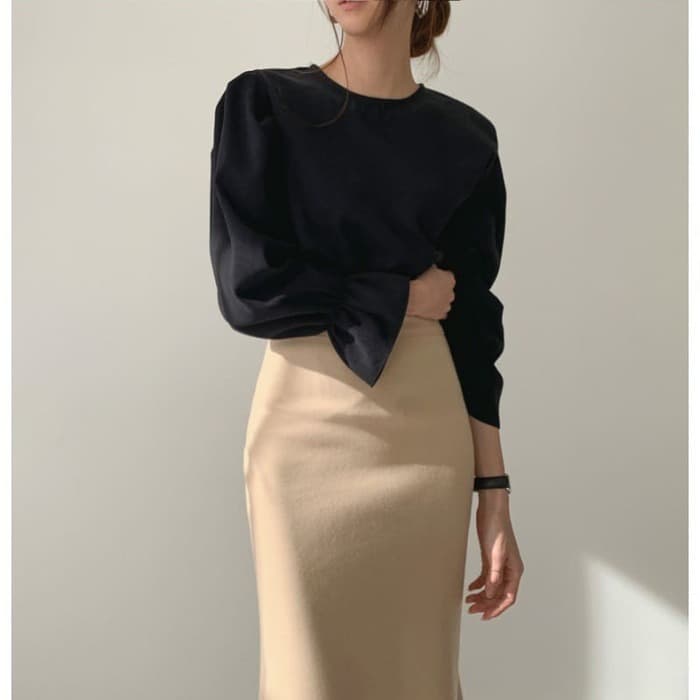 骨格ウェーブ服パフスリーブブラウストップス
