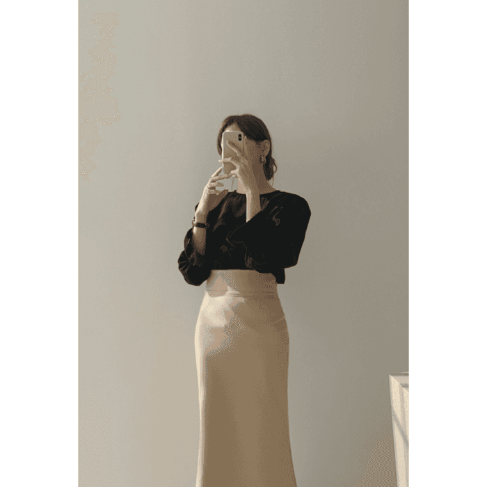 骨格ウェーブ服パフスリーブブラウストップス