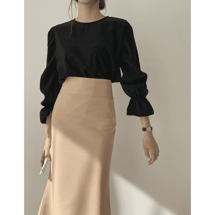 骨格ウェーブ服パフスリーブブラウストップス